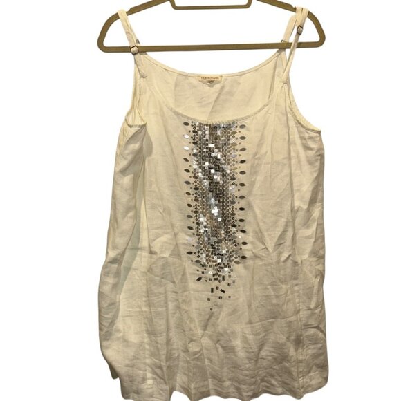 Eileen Fisher white linen silver embellished sleeveless blouse top XL - Picture 1 of 4